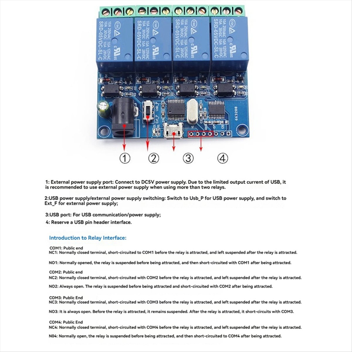 Module de relais USB 4 canaux  - Relay Module 5V avis et prix