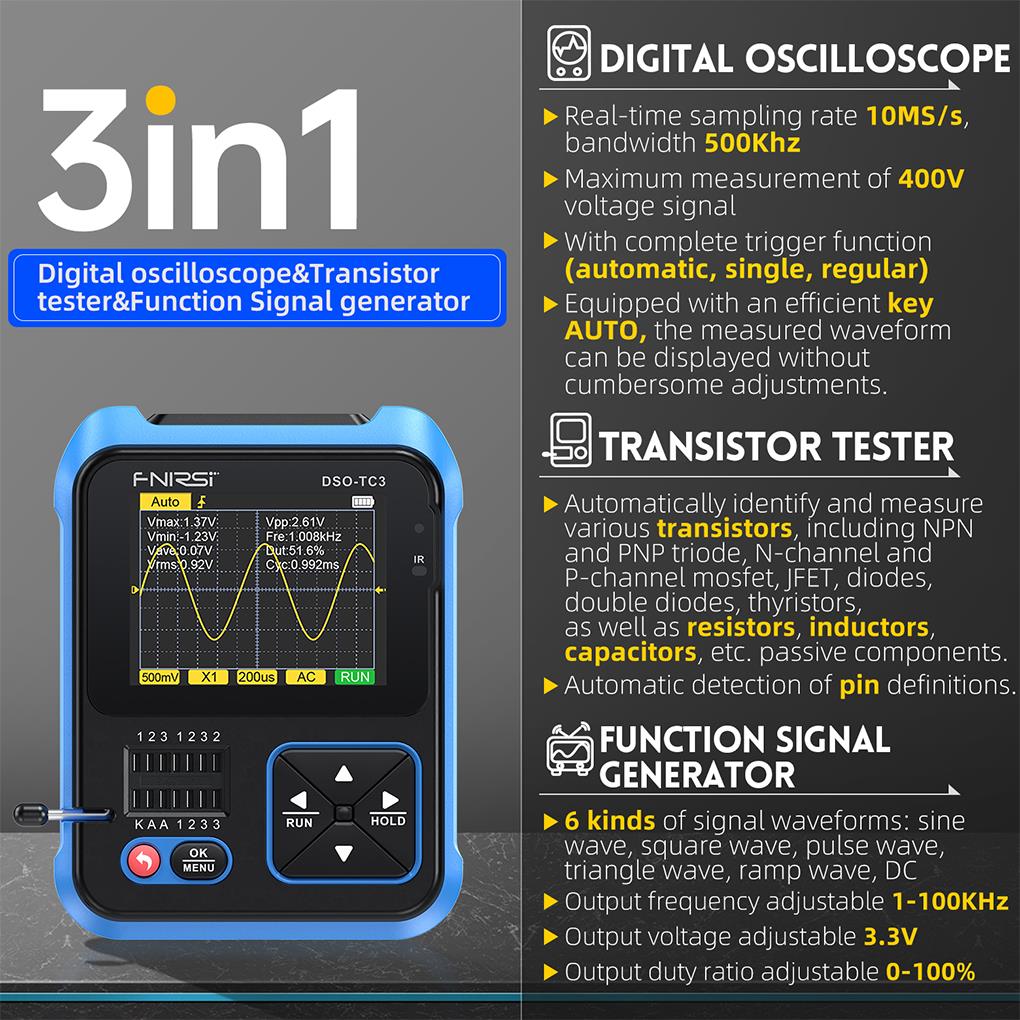 FNIRSI DSO-TC3 3 en 1 Mini Dét - Oscilloscope Dso Mini avis et prix